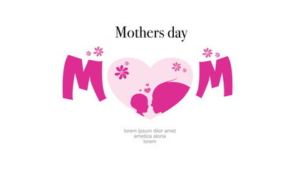 Happy Mother’s Day Greeting with Floral Heart and Silhouettes