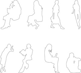 8 png silhouettes of people in sitting postures