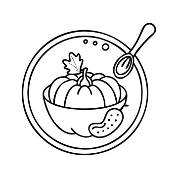 pumpkin soup bowl with spoon outline clip art preview