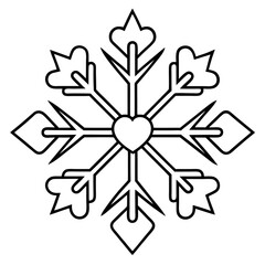 Romantic Frost Heart Snowflake Line Art