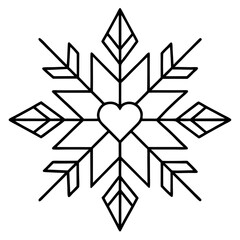Romantic Frost Heart Snowflake Line Art