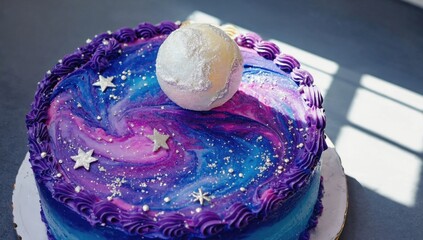 Enchanting galaxy themed cake with celestial design for celebrations and events