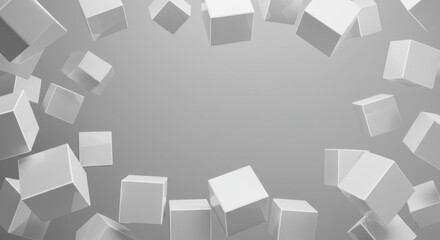 Abstract 3D Render of Floating White Cubes in Grey Background A Modern Minimalist Design Concept