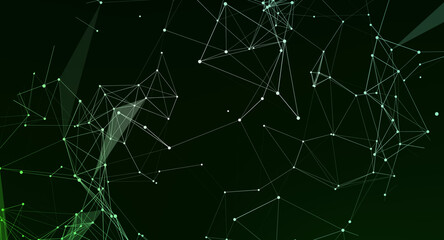 Abstract green network glowing nodes connection digital technology futuristic design