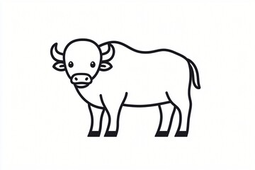 Obraz premium Cute Cartoon Outline Drawing of a Water Buffalo Illustration Perfect for Children's Books or Educational Materials