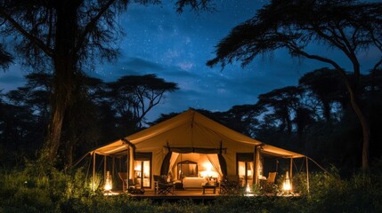 Luxury Safari Tent Under Starlit African Sky