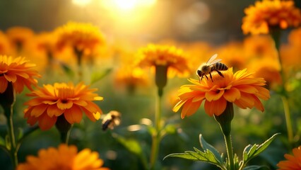 Vibrant Marigold Garden in Sunlight