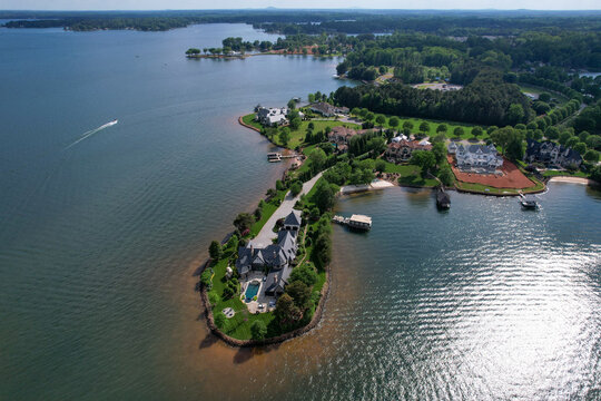 Majestic homes grace the shores og Lake Norman in Denver. NC