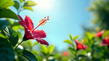 Vibrant Green Leaves and Flowers in a Tranquil Garden