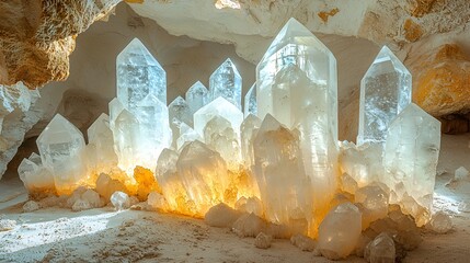 Illuminated quartz crystal cave formations.