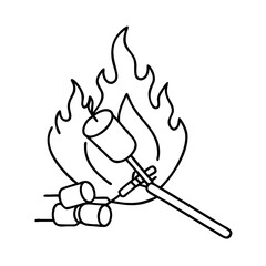 roasting marshmallows icon, roasting marshmallows line art - simple line art of roasting marshmallows, perfect for roasting marshmallows logos and icons