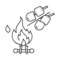 roasting marshmallows icon, roasting marshmallows line art - simple line art of roasting marshmallows, perfect for roasting marshmallows logos and icons