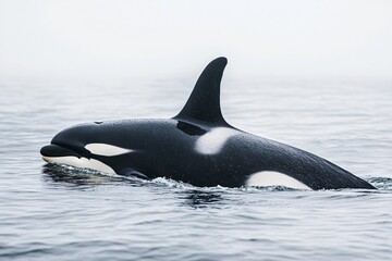 Fototapeta premium Majestic Orca Whale Swimming in the Ocean Waters a Stunning Wildlife Scene