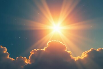 Fototapeta premium Glowing sunburst in the sky with bright rays of light and dazzling energy, sun, energy, bright