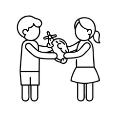 siblings sharing a toy icon, siblings sharing a toy line art - simple line art of siblings sharing a toy, perfect for siblings sharing a toy logos and icons