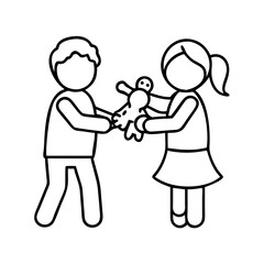 siblings sharing a toy icon, siblings sharing a toy line art - simple line art of siblings sharing a toy, perfect for siblings sharing a toy logos and icons