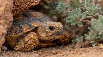 Obraz premium Desert Tortoise Shelter: A Portrait of Resilience