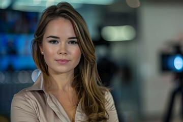 Generative AI Image of Female Television Host Conducting Live Interview in Studio