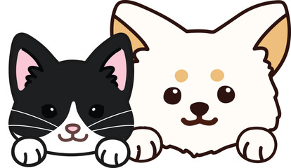 Simple and adorable illustration of Chihuahua and tuxedo cat
