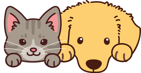 Simple and adorable illustration of Grey Tabby cat and Miniature Dachshund