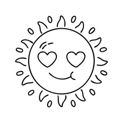smiling sun with heart icon, smiling sun with heart line art - simple line art of smiling sun with heart, perfect for smiling sun with heart logos and icons