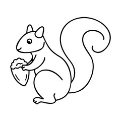 squirrel with acorn icon, squirrel with acorn line art - simple line art of squirrel with acorn, perfect for squirrel with acorn logos and icons
