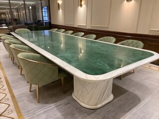Long Meeting Table marble with green velour