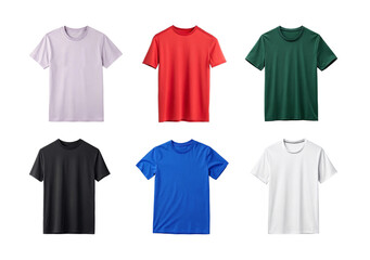 T-Shirts in Various Colors Ready for Customization,  plain t-shirts in various colors displayed against a transparent background, showcasing their simple yet stylish design, PNG Image