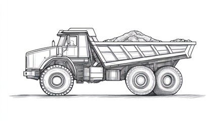Obraz premium Mining dump truck hauling ore; industrial site background; construction illustration