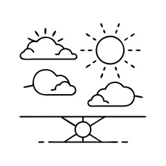 sun and clouds balance icon, sun and clouds balance line art - simple line art of sun and clouds balance, perfect for sun and clouds balance logos and icons