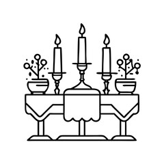 table centerpiece with candles icon, table centerpiece with candles line art - simple line art of table centerpiece with candles, perfect for table centerpiece with candles logos and icons