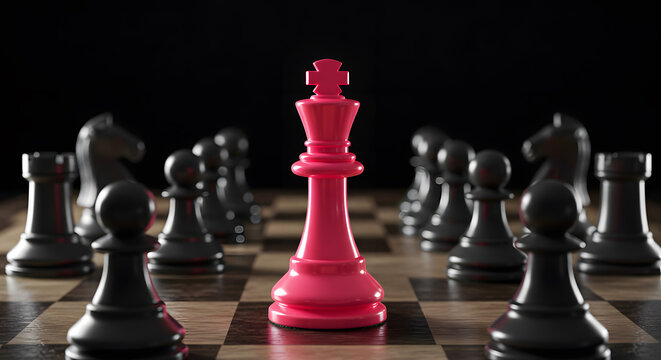 Pink Chess King vs. Black Army: Leadership & Strategy Concept