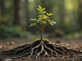 Small Tree with Visible Roots – Grounded Healing and Mental Strength Concept