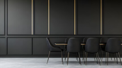 Sophisticated Black and Gold Modern Conference Room Interior with Luxury Corporate Design