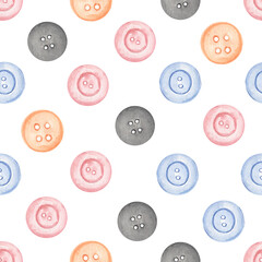 Watercolor Sewing Seamless Pattern, craft repeat paper, buttons print