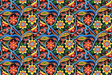 Petrykivka Ukrainian Folk Seamless Pattern Dark