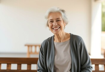 Serene outdoor portrait of a joyful elderly woman