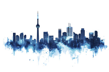 a city skyline with a tower