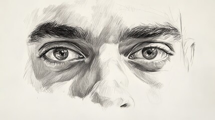 Obraz premium Detailed grayscale drawing of a man's face, focused on the eyes