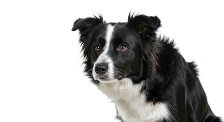 Fototapeta premium Adorable Black and White Border Collie Dog Portrait Studio Shot Isolated on White Background