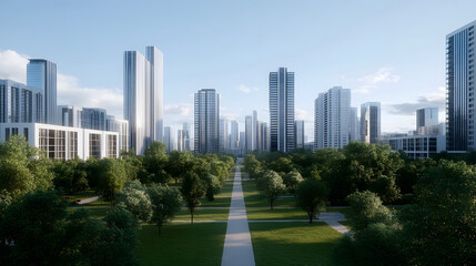 Obraz premium Futuristic Metropolis with Eco-Friendly Park in the Heart of the City