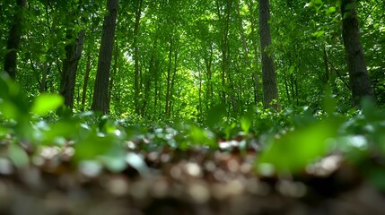 Fototapeta premium Lush Green Forest Trees and Foliage Sunlight Nature Scene