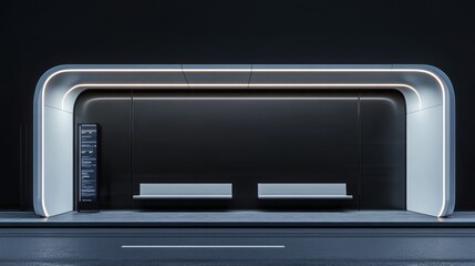 Obraz premium Futuristic bus stop night city transport ad