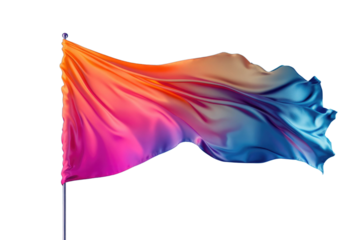 Flying gradient light to dark blue silk textile fabric flag isolated on blue background. Smooth elegant Colorful gradient Satin for grand opening ceremony PNG