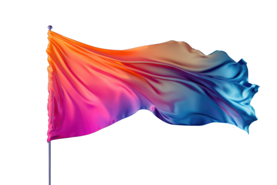 Flying gradient light to dark blue silk textile fabric flag isolated on blue background. Smooth elegant Colorful gradient Satin for grand opening ceremony PNG