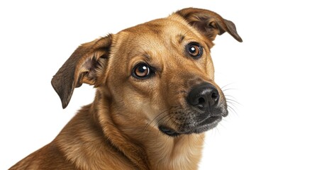 Obraz premium Adorable Brown Mixed Breed Dog Portrait Studio Shot White Background Canine Friend