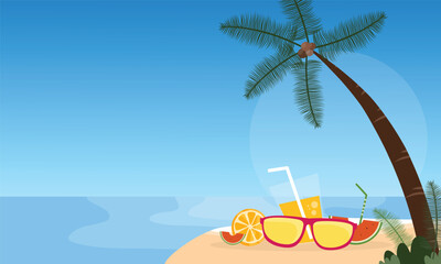 Summer Vacation with Sunglasses, Tropical Fruits, and Refreshing Drinks