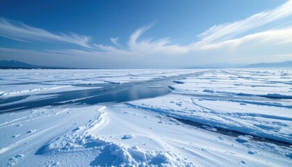 Fototapeta premium frozen landscape cool blues and whites blending to create a chilled, icy landscape, evoking a sense of winter serenity.