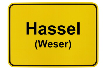 Illustration eines Ortsschildes der Gemeinde Hassel an der Weser in Niedersachsen