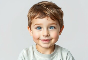 Fototapeta premium Toddler boy portrait with brown hair and blue eyes